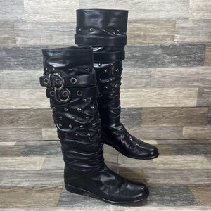 Stuart Weitzman Spanish Black Calf Leather
Knee High Studded Boots Size 7 M